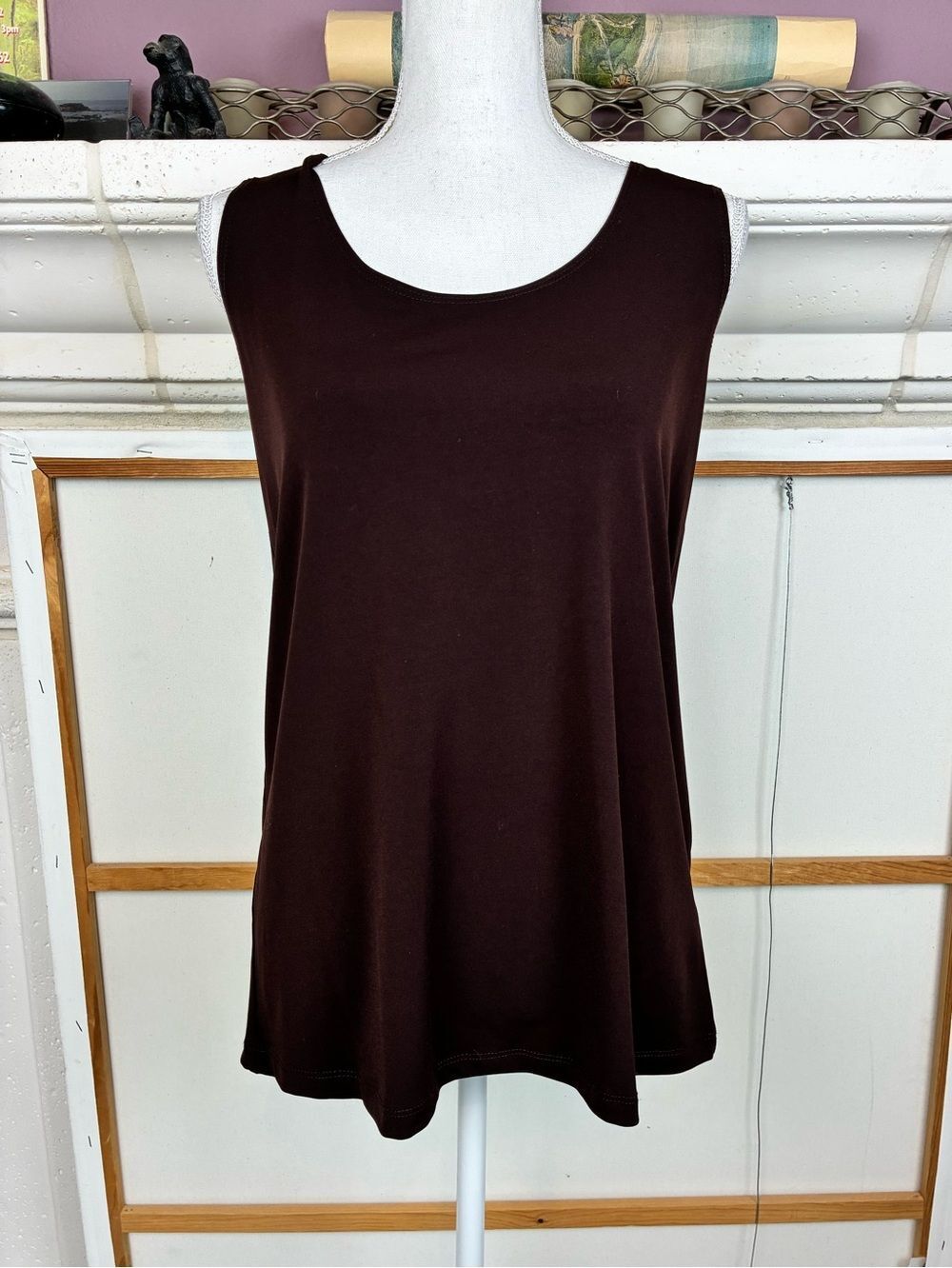 Slinky Brand Chocolate Brown Sleeveless Scoop Neck Tank Oversized
